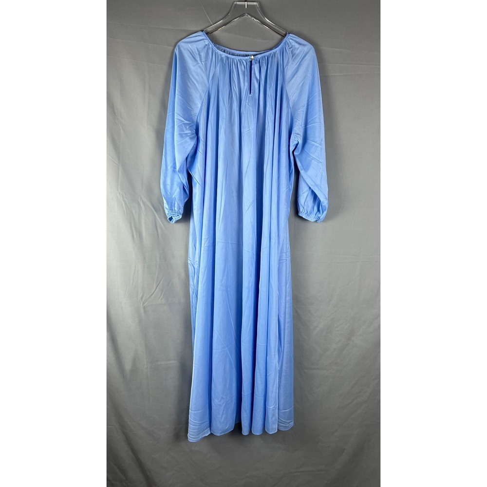 Vintage Sears Long Nightgown Womens XL Light Blue Nylon Keyhole Back Scoop Neck